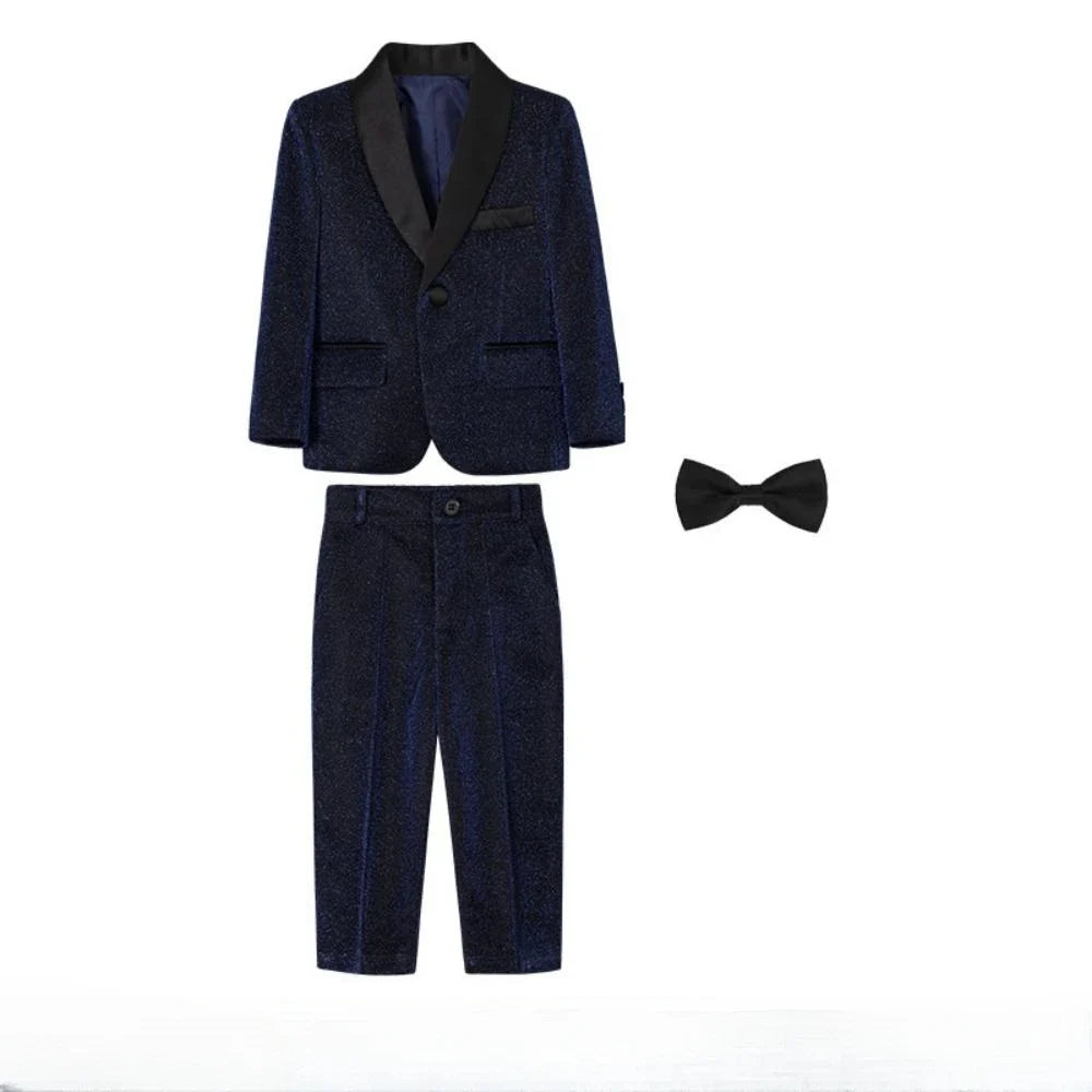 Glitter Boys Shawl Lapel Suits 3 Pieces Stage Performance Outfit,Handsome Smart Kids Suit Set For Birthday Party 90-170cm