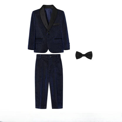 Glitter Boys Shawl Lapel Suits 3 Pieces Stage Performance Outfit,Handsome Smart Kids Suit Set For Birthday Party 90-170cm
