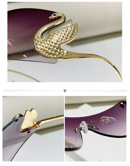 Trendy Y2K 2025 Women's Oversized Rimless Sunglasses Fashion Inlay Gradient Anti-Reflective UV400 Sun Shades Eyewear Gafas