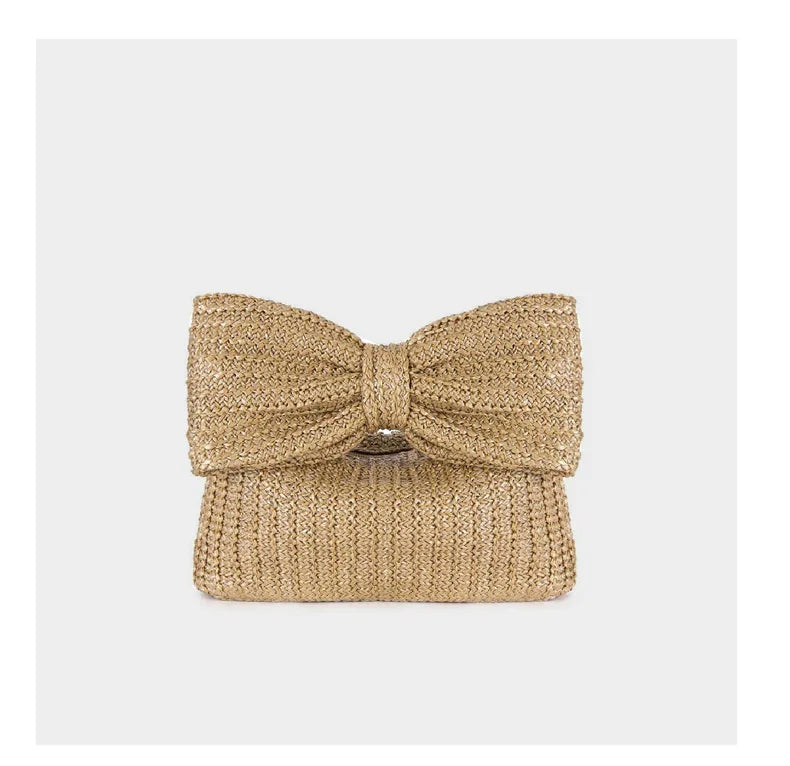 Summer Straw Woven Clutch Bag Women Bow Purse Vacation Beach Tote Party Wedding 2024 New Luxury Design Zipper Evenging Handbags