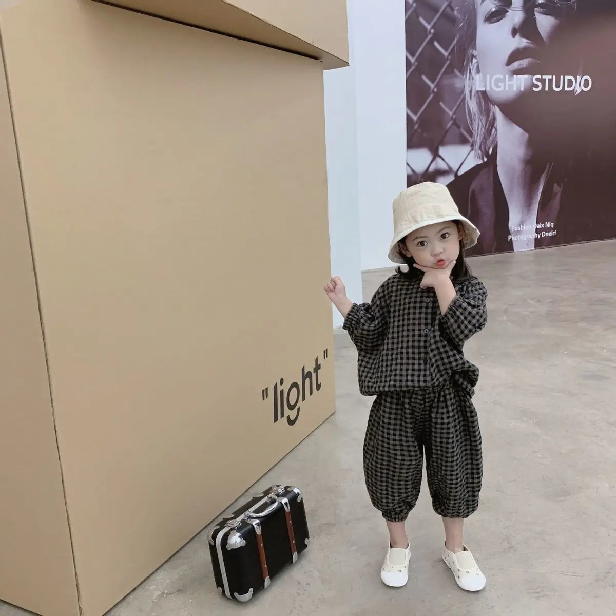 Kid Girls Korean Style Cotton Linen Suits Spring Autumn 2026 New Summer Baby Girl Fashion Casual Plaid 7-point Sleeve 2pcs Sets