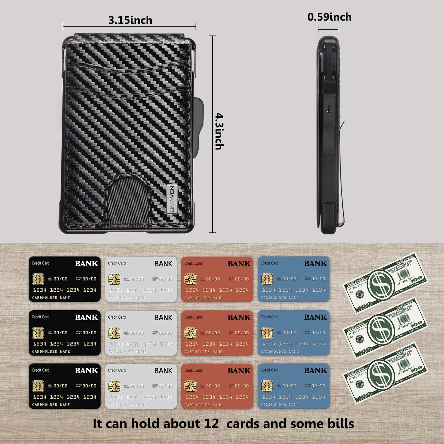 Portefeuille pour hommes, portefeuille minimaliste pour hommes 9-13 cartes, portefeuille compact et mince avec pince à billets et fenêtre d'identification, blocage RFID intelligent Pop Up C