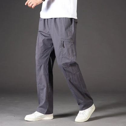 Men's Overalls Cotton Cargo Pants Casual Sports Sweatpants Stretch Waist Work Utility Dungarees Black Gym Jogger Trousers
