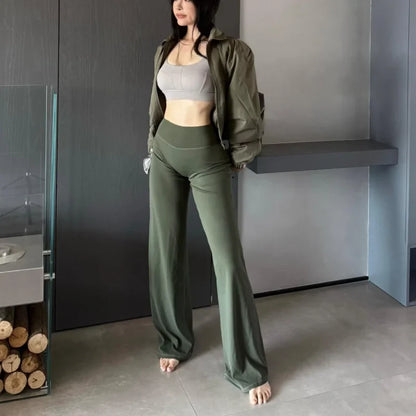 Gym Workout Wide Leg Leggings Ultra Soft High Waist Tummy Control Loose Yoga Pants Women Hip Lifting Straight Sports Trousers