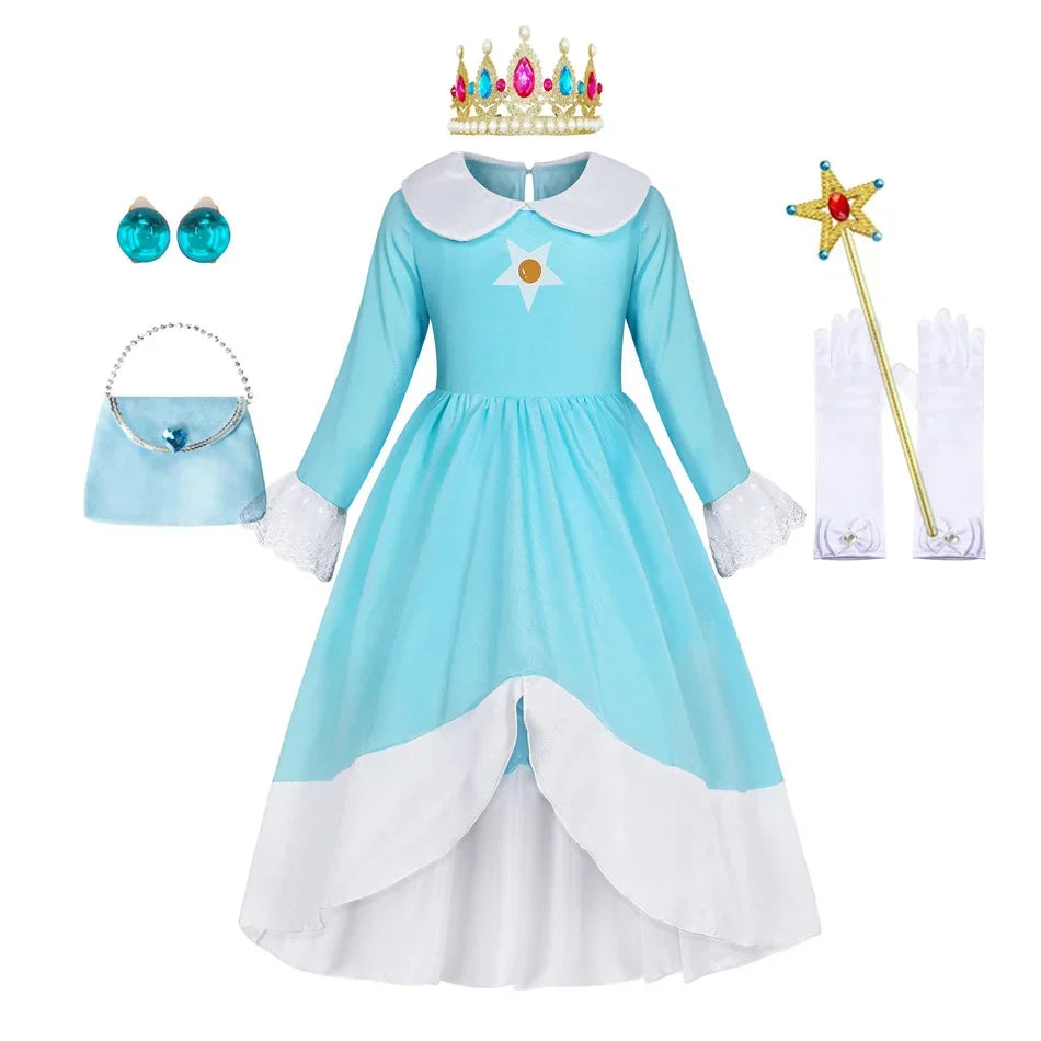 Rosalina Dress Girls Peach Costume Daisy Cosplay Children Birthday Party Carnival Fancy Outfit