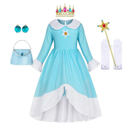 Rosalina Dress Girls Peach Costume Daisy Cosplay Children Birthday Party Carnival Fancy Outfit