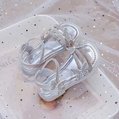 Kids Strappy Sandals for Girls 2025 New Summer Toddler Beach Shoes with Sparkly Sequins Soft Sole  Princess Girls Party Flats