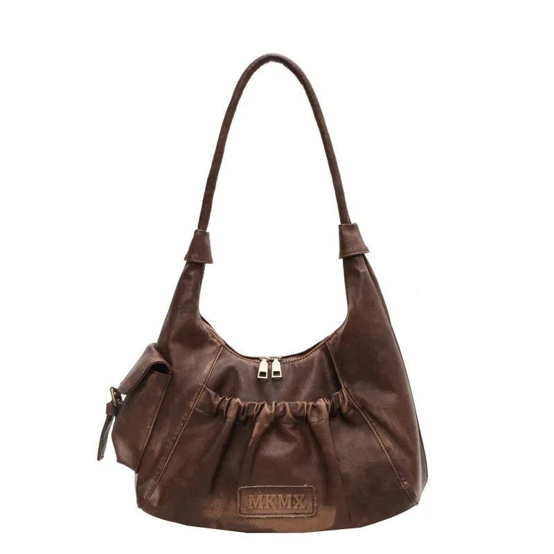Distressed Vintage Shoulder Bags Women Pleated Y2K Design Large Capacity Retro Hobo Bag 2025 New Designer Handbags Luxury
