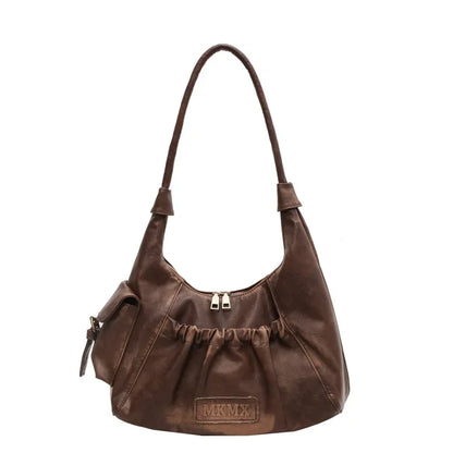 Distressed Vintage Shoulder Bags Women Pleated Y2K Design Large Capacity Retro Hobo Bag 2025 New Designer Handbags Luxury
