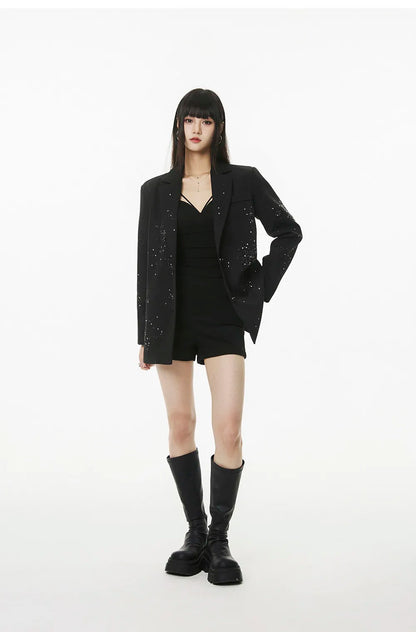 Women's Rhinestone Blazer Long Sleeve Suit Jacket Designer Loose Fit Office Casual Sparkly Blazer Fashion Outerwear Coat