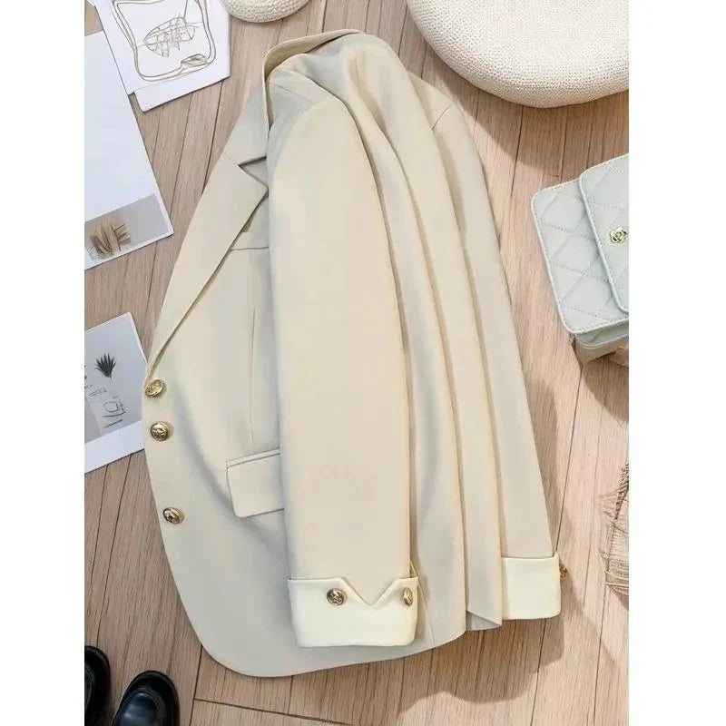 Mint Green Women Blazers 2025 Spring New Jackets Single Breasted Unique Cuff Design Notched Casual Suit Jacket Fashion Lady Coat