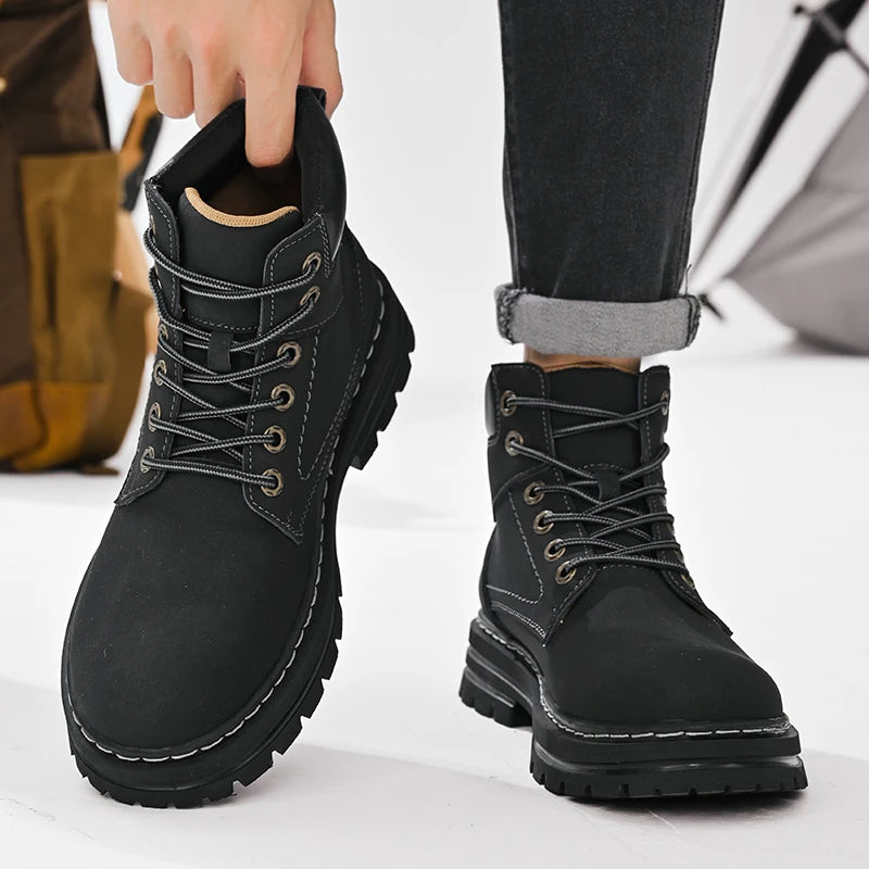 Handmade Outdoor Men Genuine Leather Boots Male Comfortable Business Party Casual Shoes Street Thick Sole Lace Up Shoes Big Size