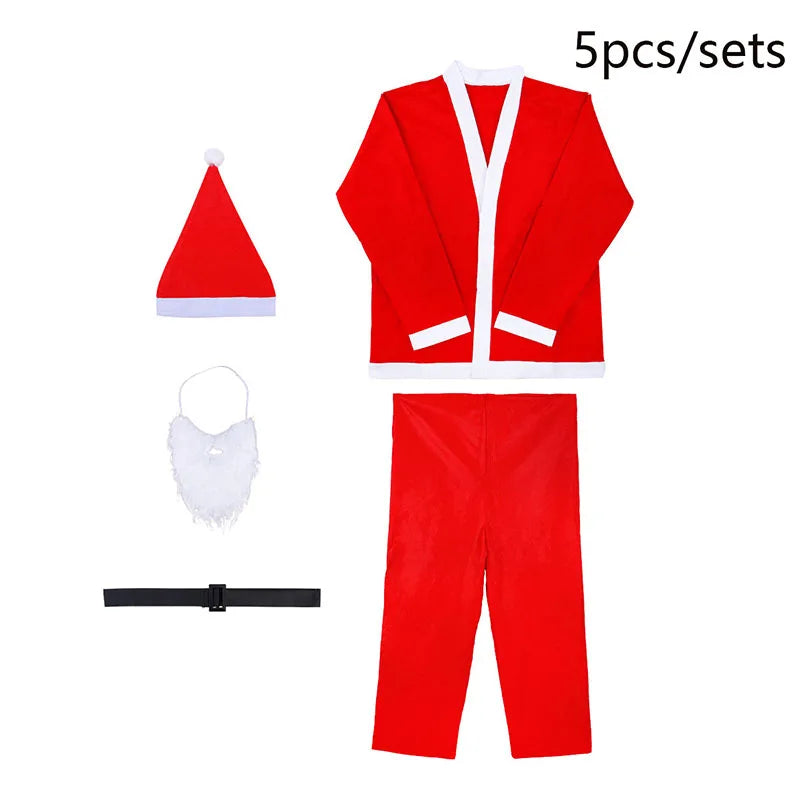 7PC Santa Claus Costume Sets Christmas Party Prom Adult Role Playing New Year Christmas Clothing Adult Character Cosplay Costume