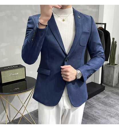 Deerskin Leather Jacket Blazer Men Casual Slim Fit Blazer Hombre Suit Leather Jacket Men Terno Masculino Men Clothing 6 Color
