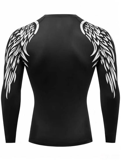 American Trend Men's Solid Color Elastic Comfortable Long Sleeve Tight Spring Autumn Sports Fitness Print Body Suit