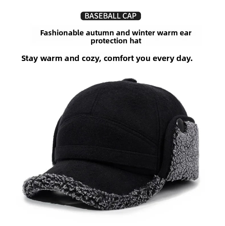 Autumn and Winter New Warm Lei Feng Hat Men's Father Outdoor Leisure Thickened in The Elderly Fleece Hat Baseball Cap Ear Cap