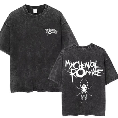 Rock Band My Chemical Romance men's Retro cotton Washed Tshirt man Women's oversized Y2K Punk Distressed‌ Tee Casual streetwear