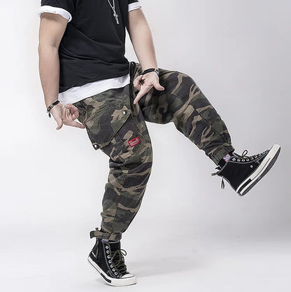 Big Size Men's Cargo Pant Elastic Waist Cotton Jogger Trouser Male Camouflage Loose Spring Pocket Extra Large Plus Baggy Hip Hop