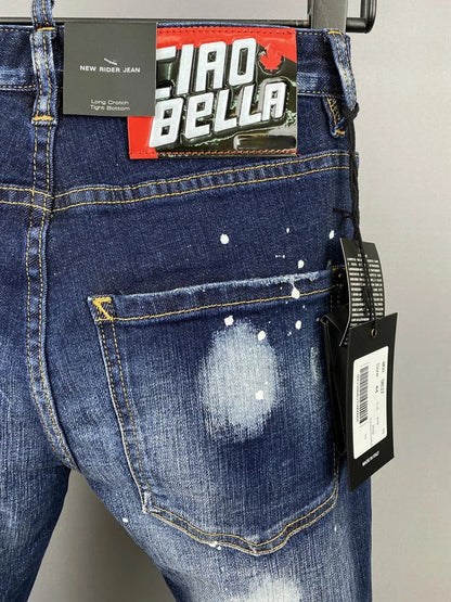 Men Jeans Dsq2 Denim Pants Hole Slim Pencil Trousers Buttons Party Clothes coolguy D2 JEANS for husband blue
