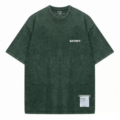 Trendy SATISFY Running MothTech Muscle Round Neck Distressed Pure Cotton Printed Short Sleeve T-shirt Casual Loose Fit Youth ...