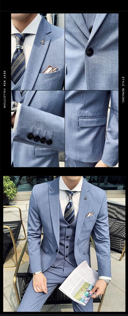 Men's 2025 Three-Piece Suit Set Casual Business Wedding Banquet Outfit Handsome M-4XL Stylish Combination with Vest And Trousers