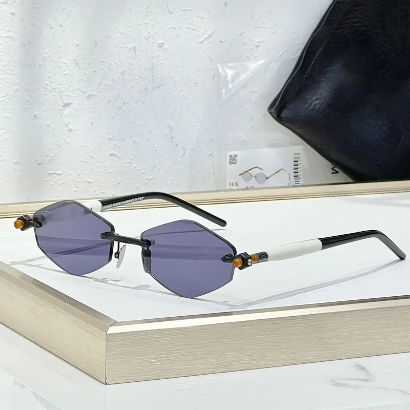 INS Maske P60 Luxury Rimless Sunglasses Men Hexagonal Acetate Handmande in Germany Designer Alloy Top Quality Trendy UV400 Women