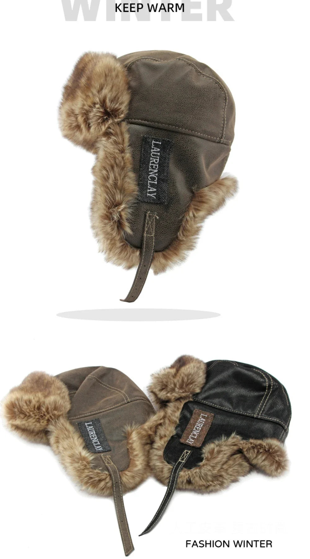 Bomber Hat New Thick Warm Men Women Russian Fur Hat Male Windproof PU Leather Ski Trapper Earflap Cap Winter Hat Ushanka