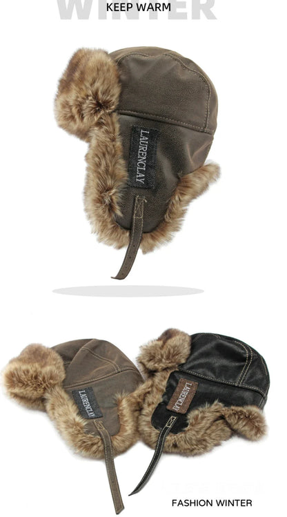 Bomber Hat New Thick Warm Men Women Russian Fur Hat Male Windproof PU Leather Ski Trapper Earflap Cap Winter Hat Ushanka