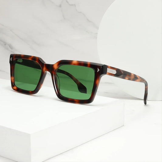 Designer Retro Rivet Tortoise Acetate Rectangle Sunglasses UV400 Non-Polarized Unisex Eyewear