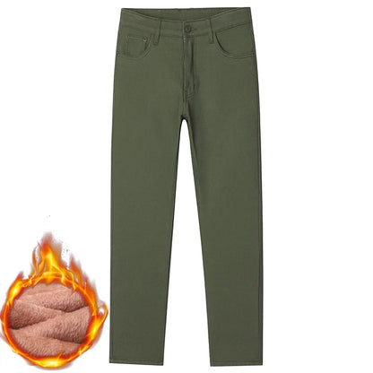 Winter New Cotton Fleece Jeans Men's Fit Straight Warm Plus Velvet Denim Pants Fashion Warm Soft Elasticity Casual Trousers