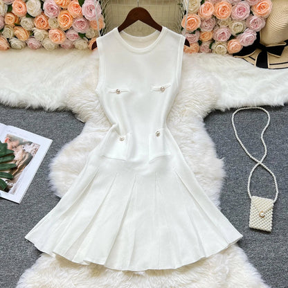 Chic Fashion 2026 Summer Pleated Short Dress Women O-neck Slim Waist A-line Party Dress Streetwear Lady Outfits Vestido
