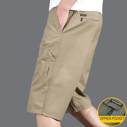 Men's Cargo Shorts Casual Hiking Fishing Shorts Big Size Mens Fashion Zipper Pockets Drawstring Elastic Waist Short