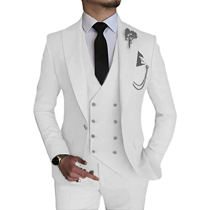 Dark Blue Slim Fit 3 Piece Wedding Suits for Men Best Man Groom Tuxedos Smart Casual Prom Party Business Costume Homme Male Set