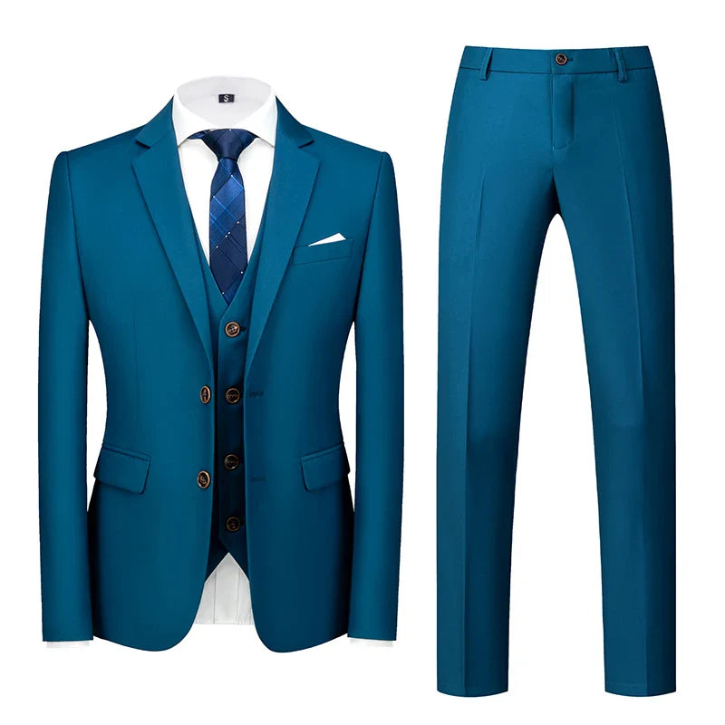 2026 New Men's Suit 3-Piece, Wedding Party Dress Jacket Vest Trousers, Fashion Slim Fit Blazer Waistcoat Pants Red Blue Green
