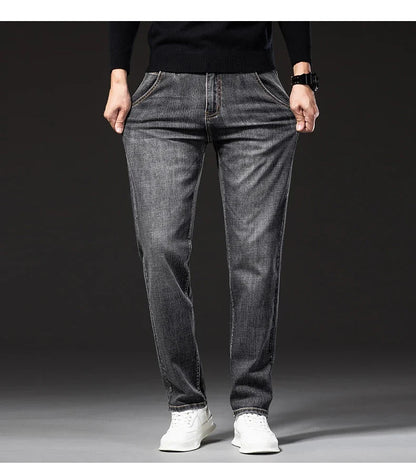 New Spring Summer Plus Size 40 42 44 Men Straight Loose Jeans Business Fashion Denim Stretch Pants Male Brand Trousers