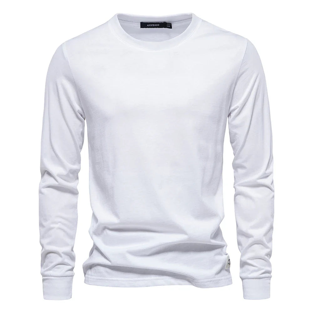Solid Color Cotton T Shirt Men Casual O-neck Long Sleeved Mens Tshirts Spring Autumn High Quality Basic T-shirt Male