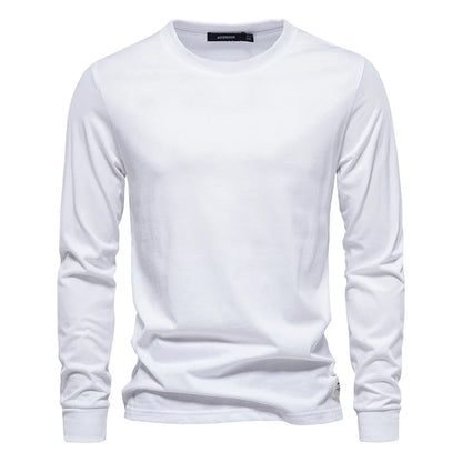 Solid Color Cotton T Shirt Men Casual O-neck Long Sleeved Mens Tshirts Spring Autumn High Quality Basic T-shirt Male