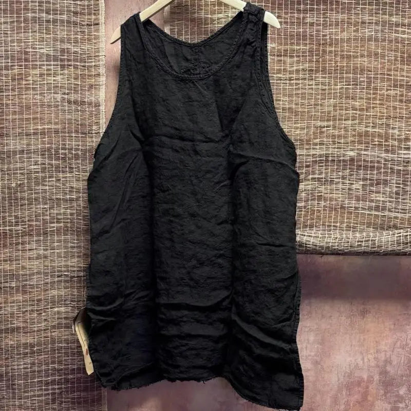 New Arrival Summer Arts Style Women Sleeveless Loose Casual Tank Tops Good Quality Linen Vintage Solid Long Tank Top Femme H165