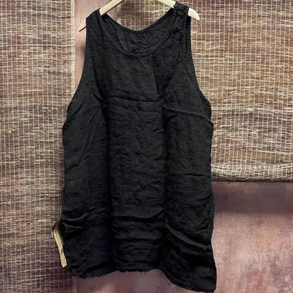 New Arrival Summer Arts Style Women Sleeveless Loose Casual Tank Tops Good Quality Linen Vintage Solid Long Tank Top Femme H165