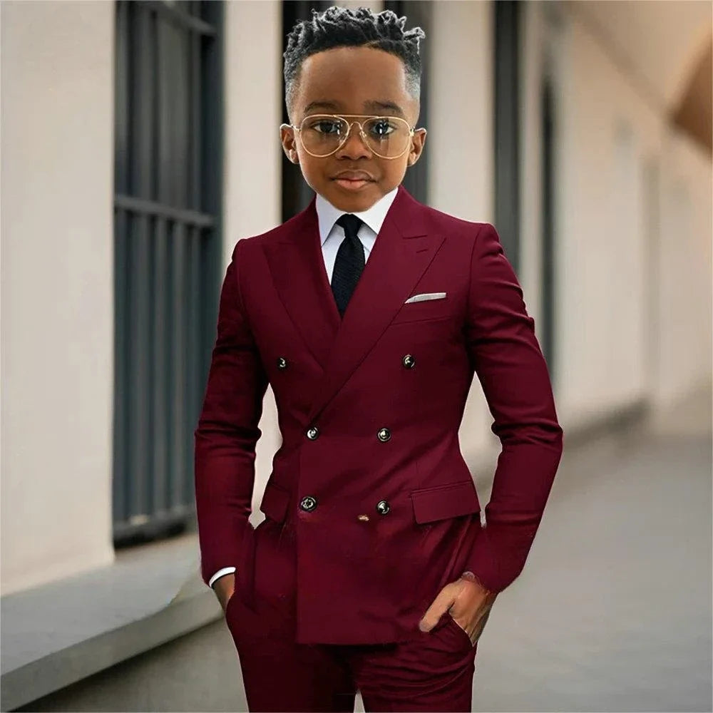 Boy's Formal Tuxedo 2 Pieces Jacket Pants For Piano Contest Performance Double Breasted Kids Party Suit Set Wedding Outfit