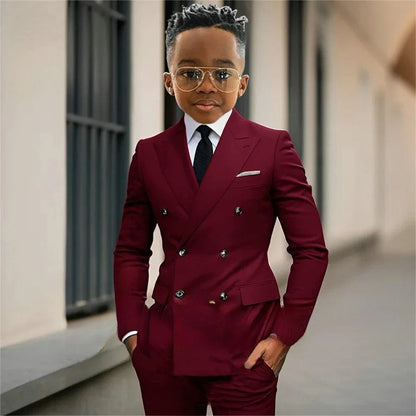 Boy's Formal Tuxedo 2 Pieces Jacket Pants For Piano Contest Performance Double Breasted Kids Party Suit Set Wedding Outfit