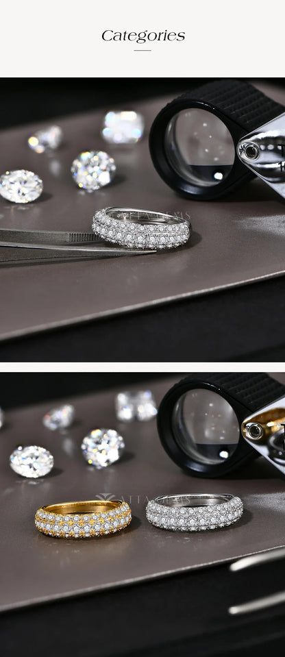 Full Lab Moissanite Diamond Rings for Women Half Wedding Band Sparkling S925 Silver Engagement Bride Fine Jewelry Gifts