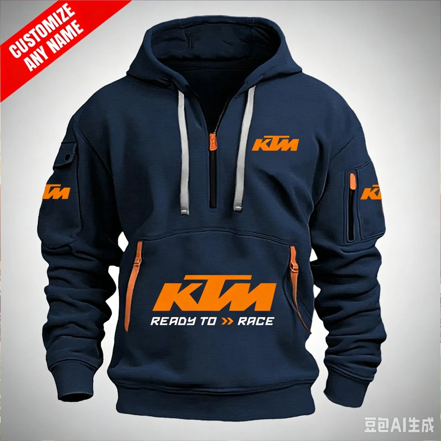 Racing Hoodie Men Half Zip Hoodie Multi Pocket Motorcycle Sweatshirt Casual Streetwear Biker Pullover For Moto Fans
