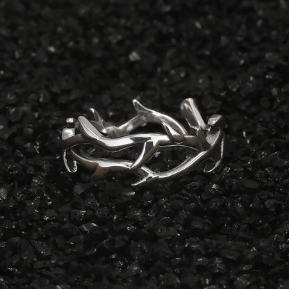 925 Sterling Silver Gothic Thorn Couple Rings for Women Men Punk Retro Cool Spiky Finger Ring Adjustable Hip-hop Y2k Jewelry
