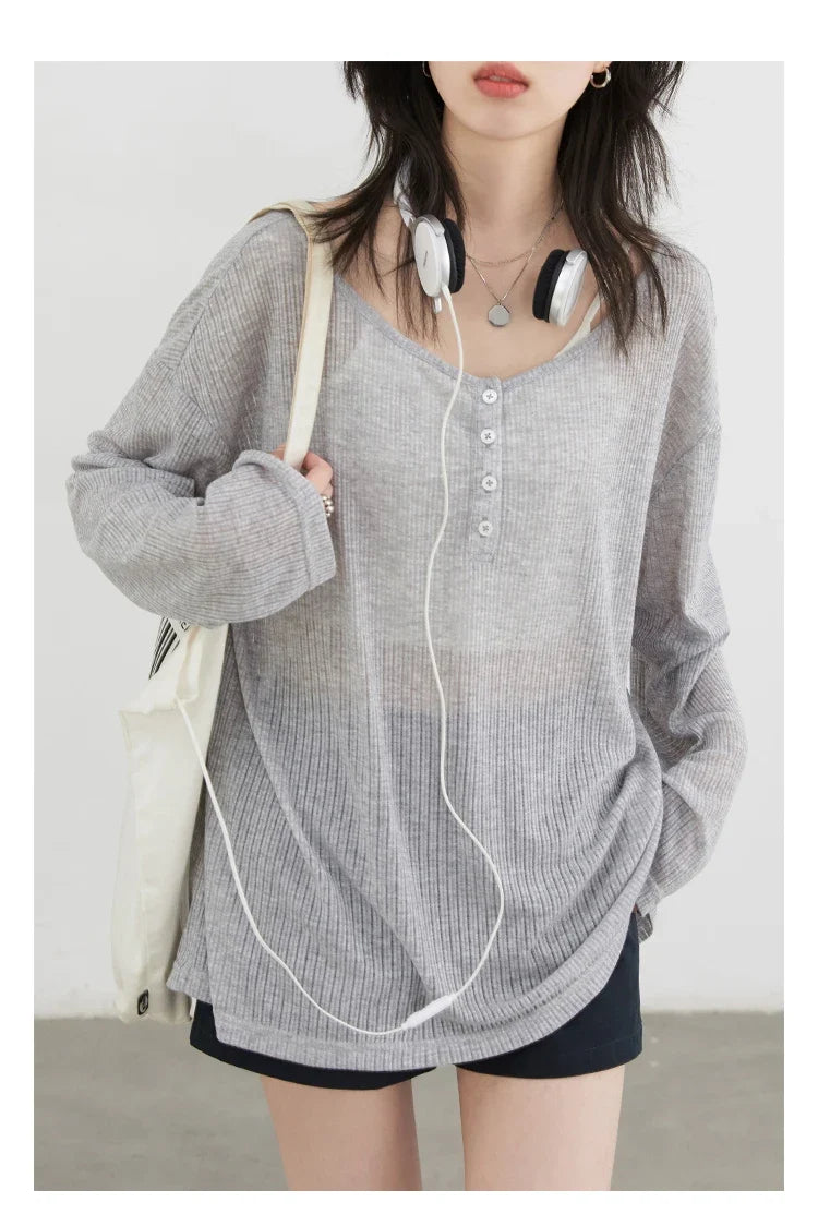 Women T-Shirts Casual Loose New Slightly Transparent O Neck Female Top Thin Sun Protection Tees Spring Summer 2025