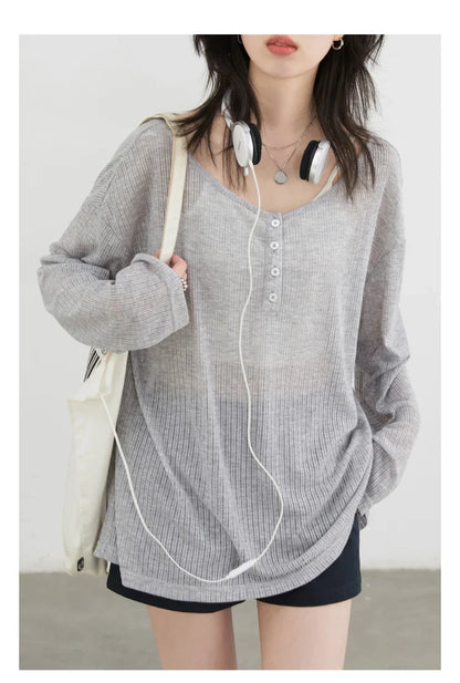 Women T-Shirts Casual Loose New Slightly Transparent O Neck Female Top Thin Sun Protection Tees Spring Summer 2025