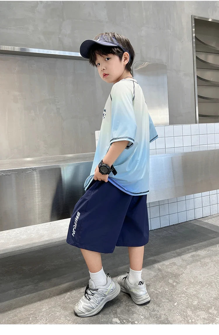 Kids Boy Summer Set Quick-drying T-shirt Shorts Clothing Set New Casual Child Sportswear 2 Pieces Outfit 5 6 7 8 9 10 11 12 14 Y