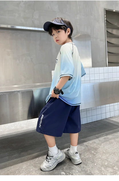 Kids Boy Summer Set Quick-drying T-shirt Shorts Clothing Set New Casual Child Sportswear 2 Pieces Outfit 5 6 7 8 9 10 11 12 14 Y