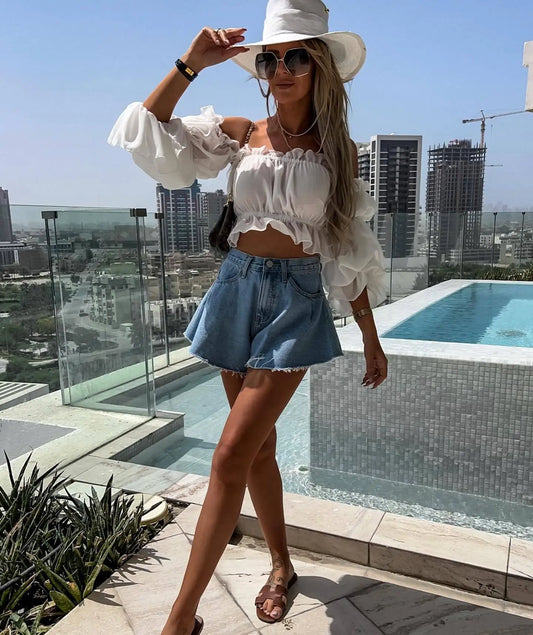 2026 New Summer Women's High Waist Umbrella Denim Shorts Jeans Hot Pants Shorts Feminino Ropa Mujer