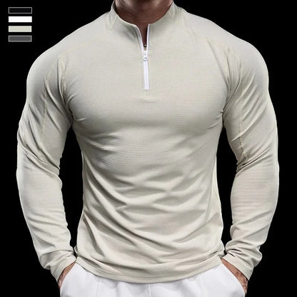 Autumn Sports Fitness Top Men Running Training Long-sleeved T-shirts Sweaters Stand-up Collar Quick-drying Breathable Clothes